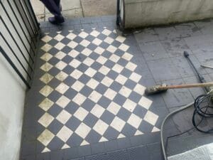 Patio before cleaning showing dirt