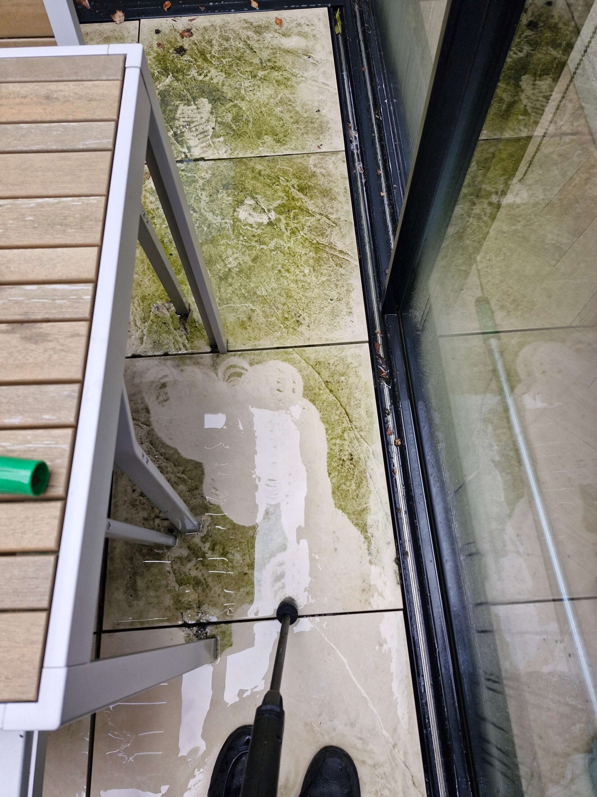 Small patio during jet washing